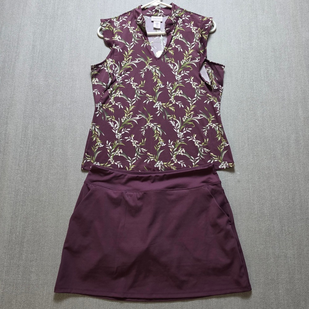 Tommy Bahama Skort Set Women M Burgundy Floral Everyday Active 2 Piece